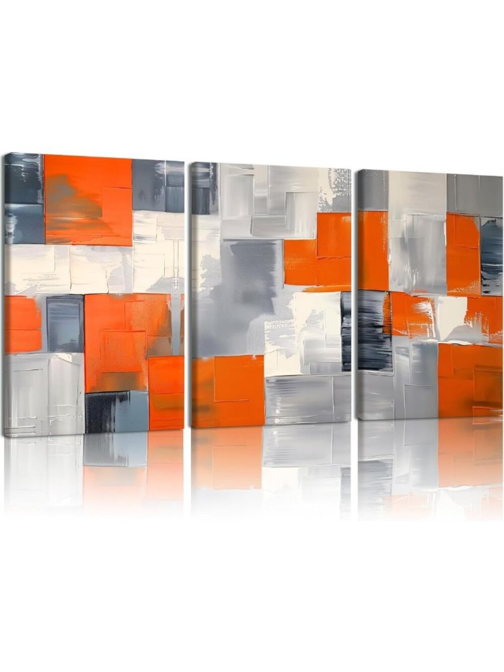 Set of 3 Orange Geometric Abstract Canvas Wall Art - 16x24 Inch Decor